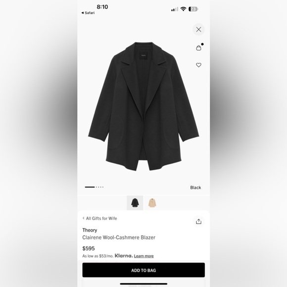 Theory Charcoal Wool-Cashmere Blazer - Picture 1 of 9